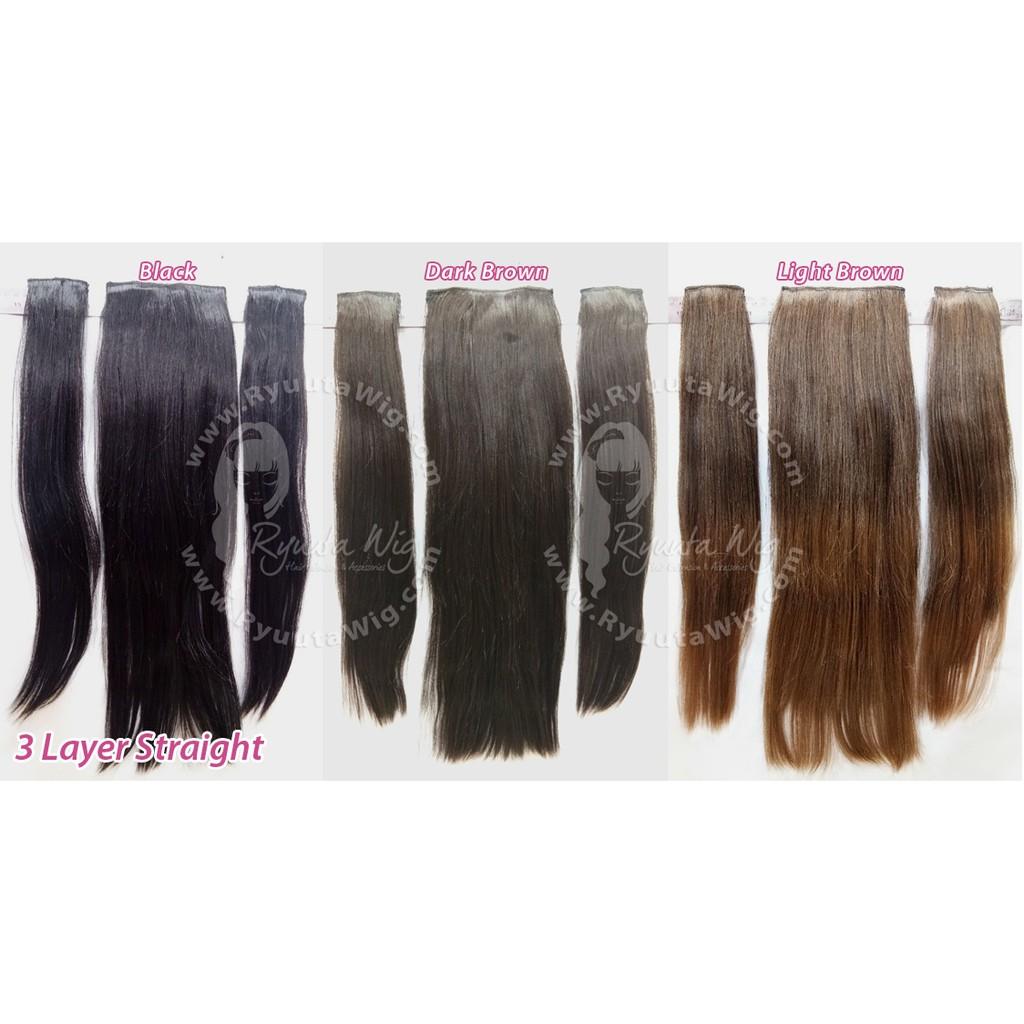 Hair extension clip hairclip 3 pcs layer lurus panjang curly wavy Variasi STRAIGHT Lightbrown