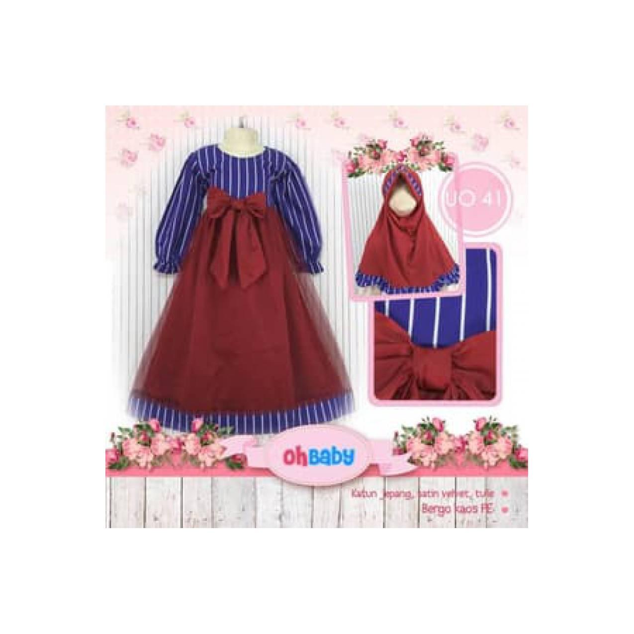 Gamis Anak Tutu Cutetrik UO Marun Biru -Baju Muslim Tule Anak UO