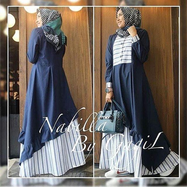 TERLARIS NABILA DRESS STOK TERBATAS - GAMIS SYARI - MUSLIM WANITA - MURAH WANITA - BAJU MURAH (Navy)
