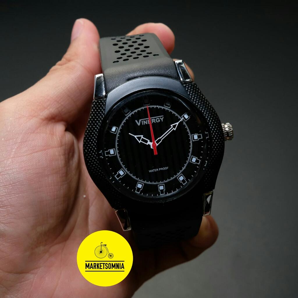 Jam Tangan Pria Cowok Vinergy Original Rubber Karet Black