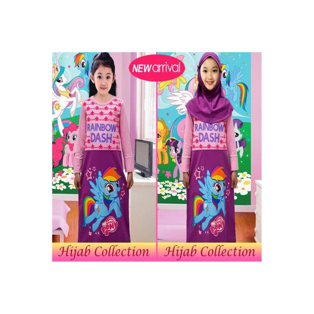 Grosir Gamis /Hijab Anak Karakter Motif Pony Ungu 2-12