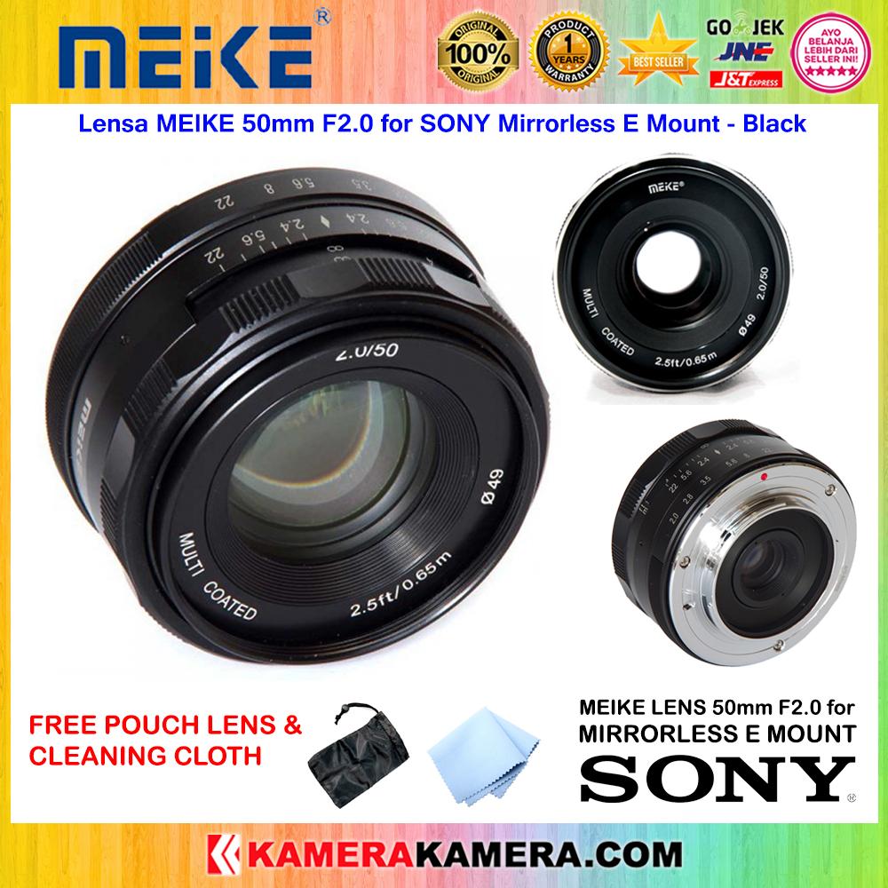 Lensa MEIKE 50mm F2.0 for SONY Mirrorless E Mount Original free Lens Pouch + Cleaning Cloth