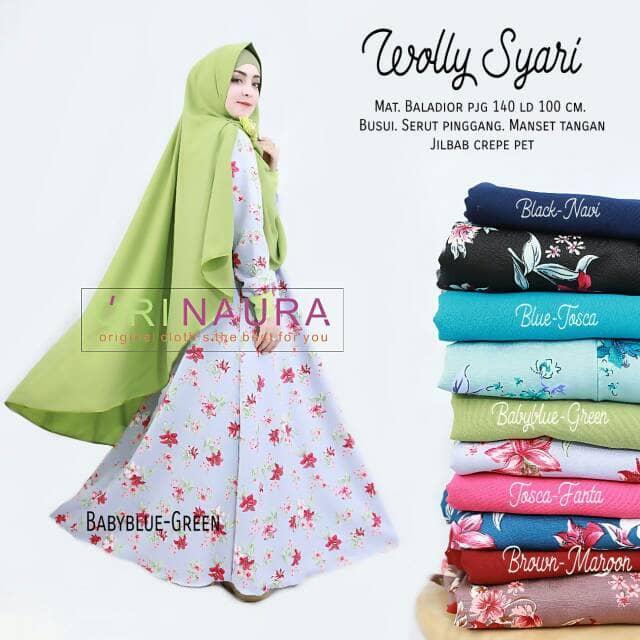 Baju Gamis Wolly Set Syari Ori Naura Longdress