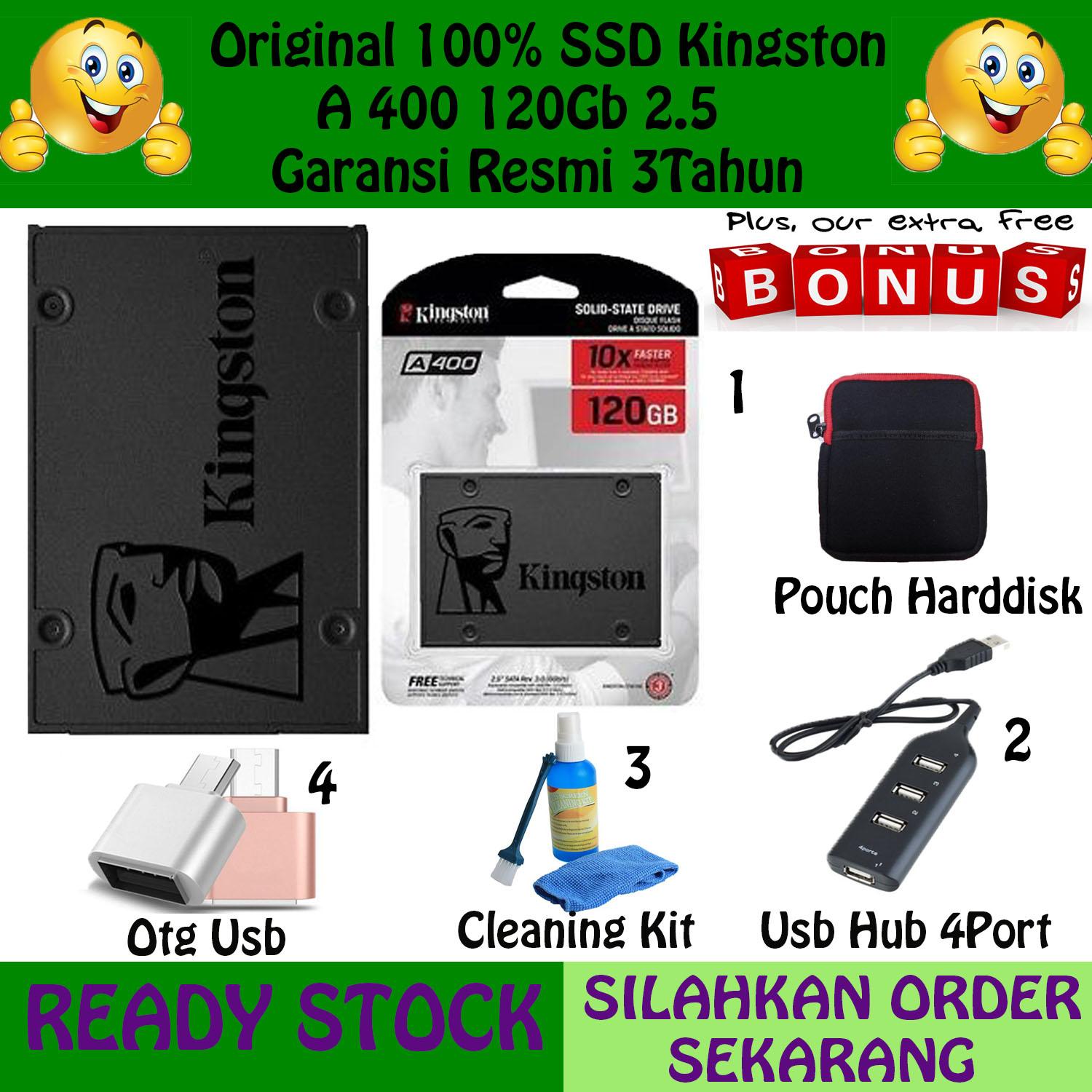 Kingston SSD A400 120GB Sata 2.5'' Gratis Pouch Harddisk +Usb Hub 4Port + Otg Usb + Reader 2in 1
