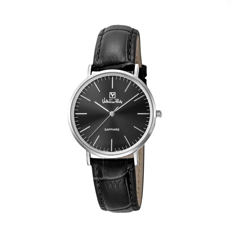 Valentino Rudy - Jam Tangan Wanita - Silver-Hitam - Strap Hitam - VR119-2332