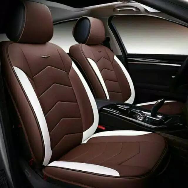 Sarung Jok Model Sporty Mobil Toyota Calya White & Brown - Oscar Harga 699,000 rupiah*Gratis Ongkir