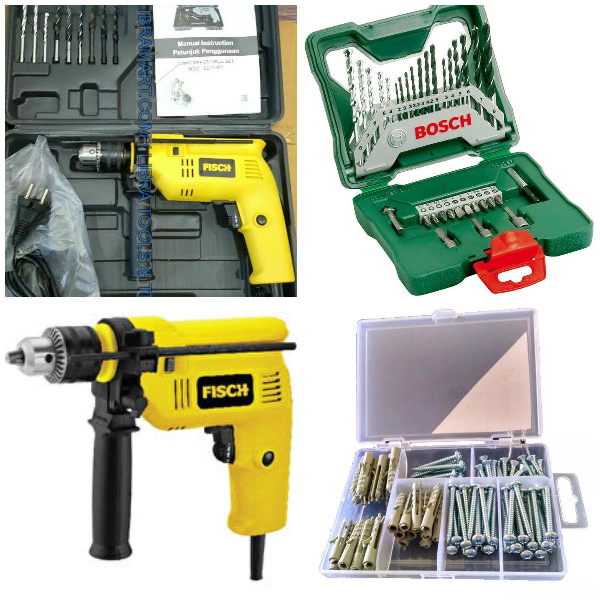 FISCH Bor Listrik Tembok Koper & Mata Bor BOSCH 33 Pcs X-Line & Sekrup Fisher Set