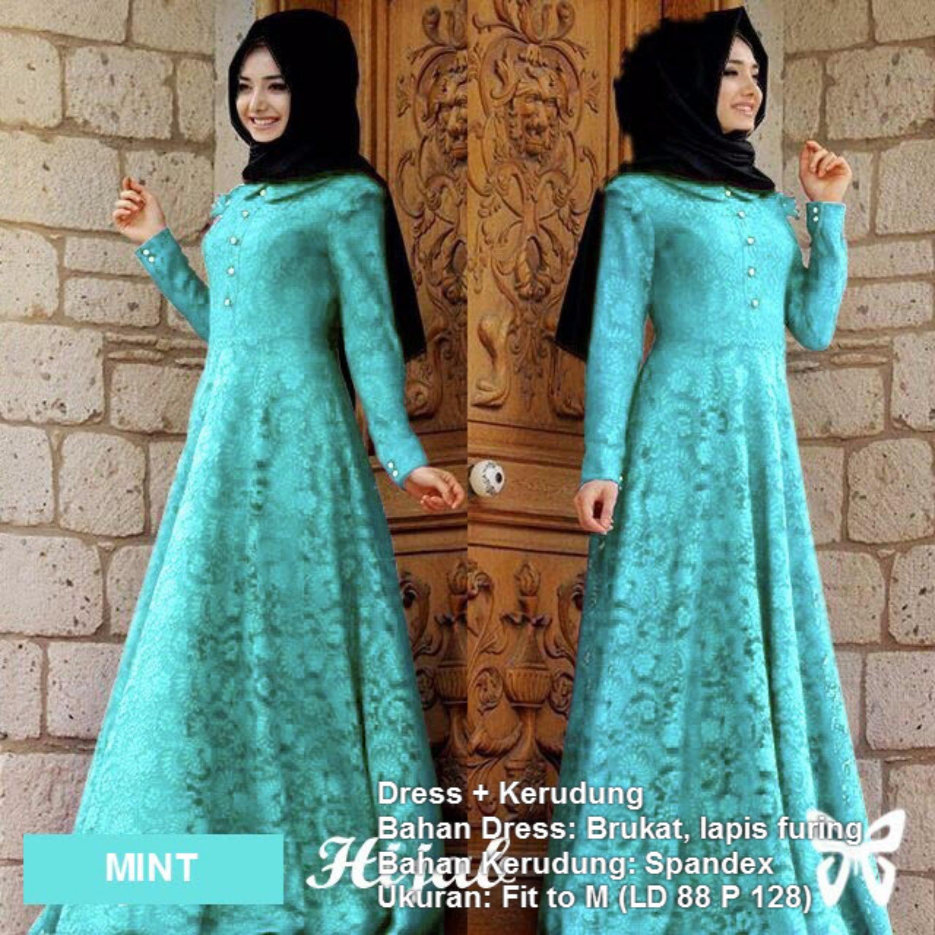 Sera Outfit Maxi Dress Lengan Panjang Set 2 in 1 Brukat MSR071 / Gamis Syari / Gaun Pesta Muslimah / Baju Muslim Wanita Syar'i / Hijab Jilbab Pashmina / Kebaya Modern Brokat / Srzafana