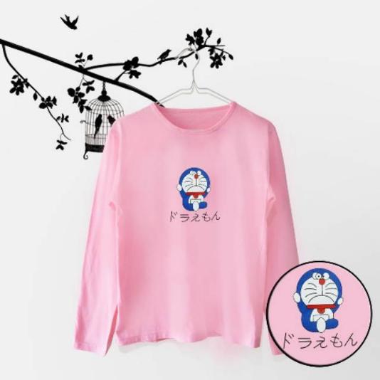 MichelleStore T-shirt Wanita / Kaos / Tumblr Tee DORAEMON Long Sleeve - Pink