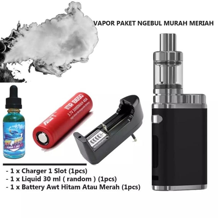 Paket Murah Siap Ngebul EL PC Vape / Rokok Elektrik 75 W 5V Stater Kit + Free E-Liquid rasa varian 30ml 1pcs + Charger 1 Slot + Baterai AWT 1pcs