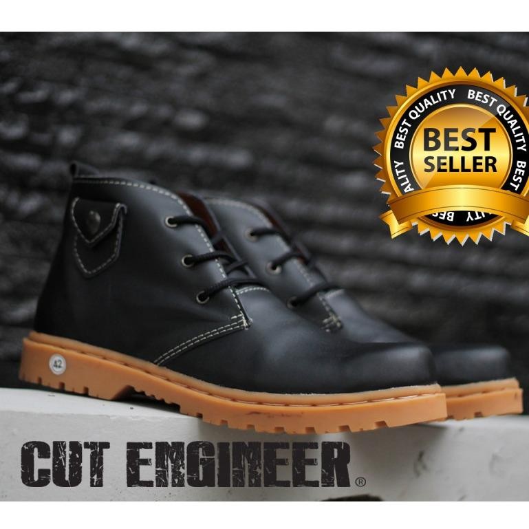 Cut Engineer Safety Boots Lacoste Black Kulit Asli
