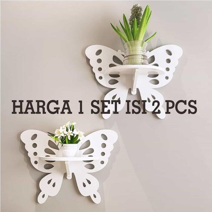 Rak Hiasan Pajangan Dinding Kupu Kupu vintage (1set isi 2) M14