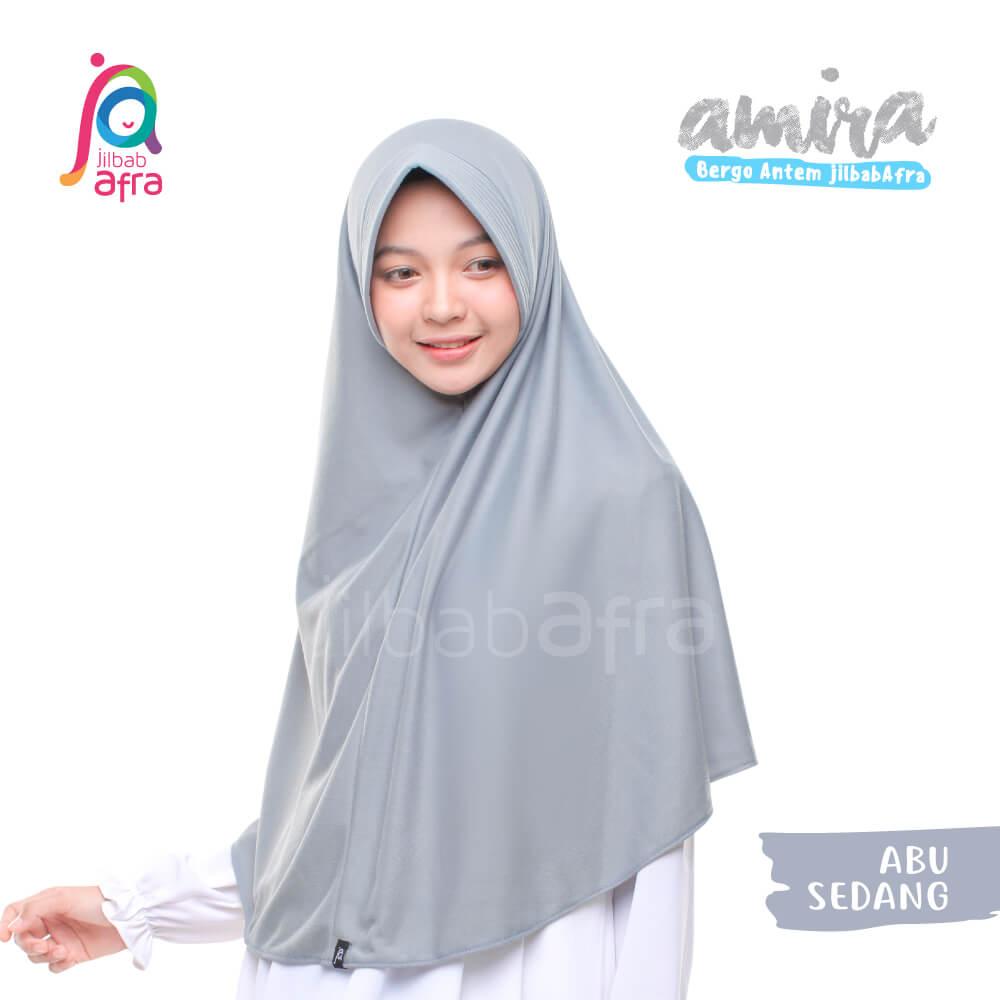 Jilbab Amira 03 Abu Sedang - Bergo Pet Antem - Jilbab Afra - Hijab Instan Bahan Kaos, Adem & Lembut