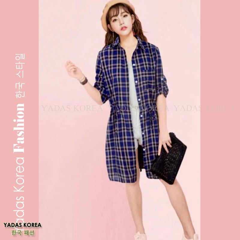 Yadas Korea Inggrid Kemeja Tunik / Dress Baju Muslim Wanita Lengan Panjang - Dark Blue