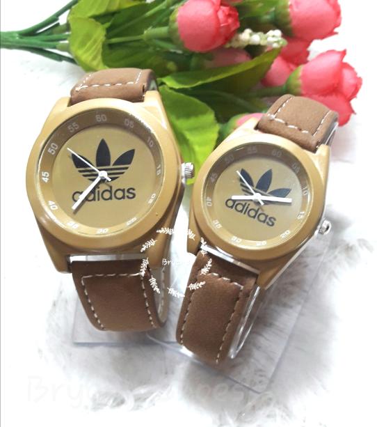 JAM TANGAN COUPLE ADIDAS KULIT COKLAT CAD089C - Cokelat Muda Best Seller