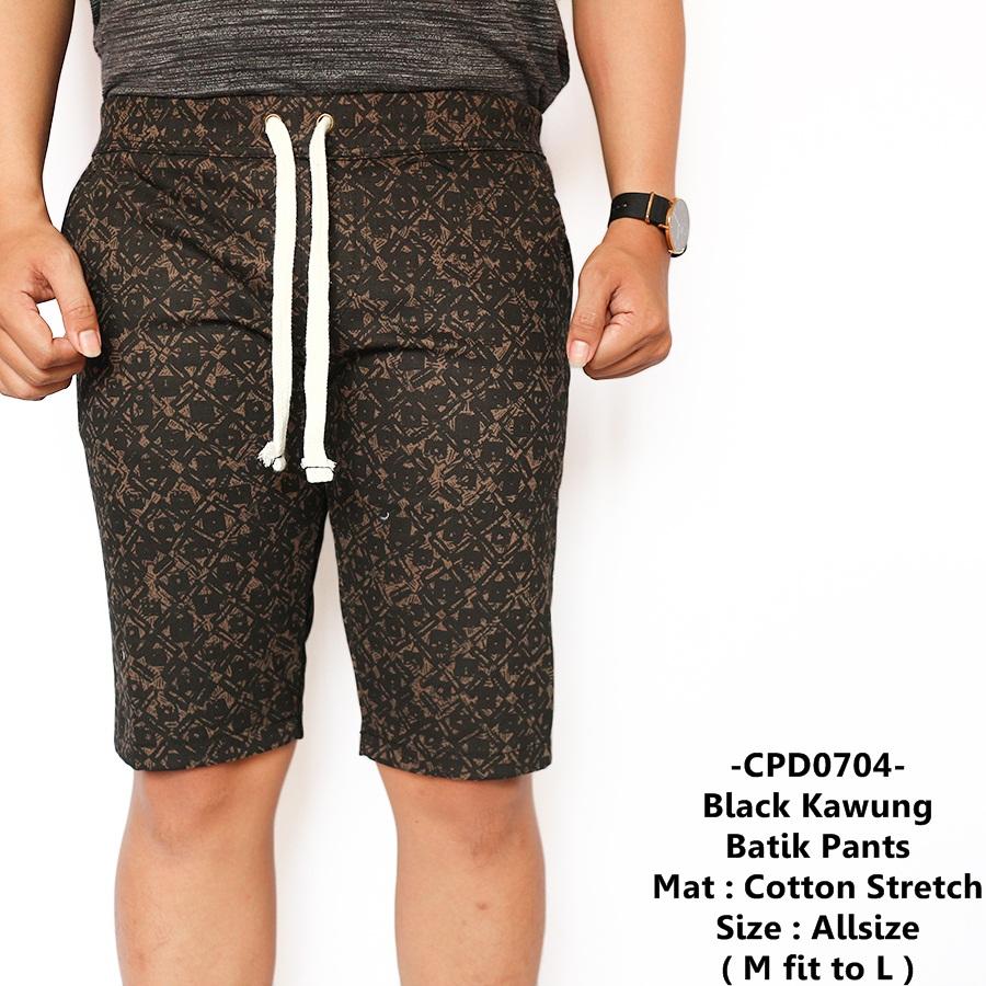 Indofashionpedia Celana Pendek Santai Pria Model Gaul Black Kawung Batik Pants - 704