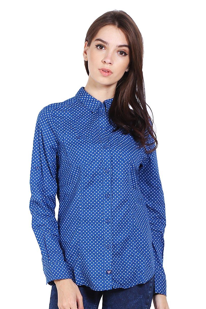 Triple Jeans Pakaian Blouse dan Kemeja Wanita Kemeja Wanita Lengan Panjang Blue