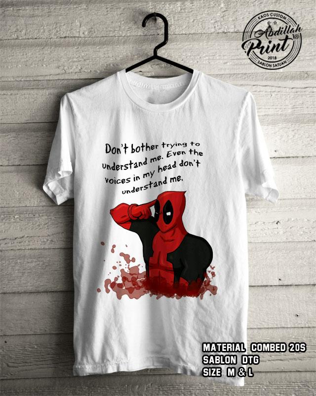 Kaos Distro Custom Design T Shirt Casual Atasan Pria Wanita Cotton Combed 20s Sablon DTG Quality Export - Superhero Marvel Avengers Deadpool5 - White