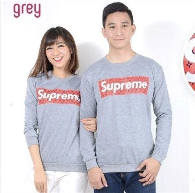 Kaos couple / baju couple / sweater couple lengan panjang murah SUPREME BABYTERRY Abu
