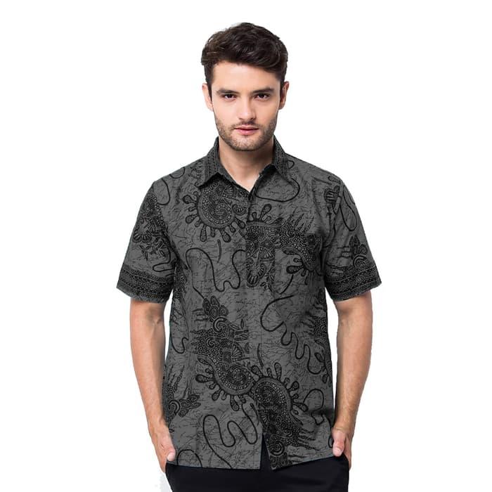 Batik Pria Cirebon Murah Pendek Bahan Katun - Abu-abu