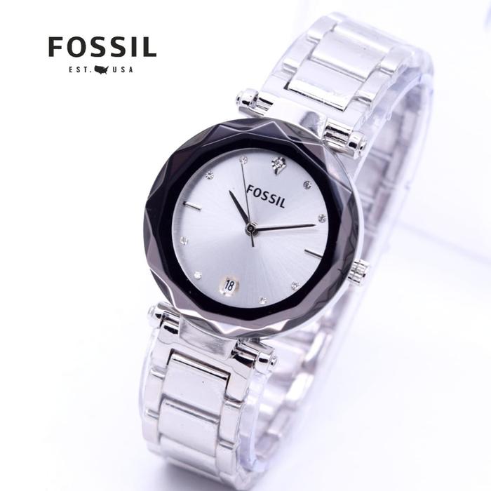 DISKON Jam Tangan Wanita / Cewek Murah Fossil Crys Rantai Silver White TERMURAH