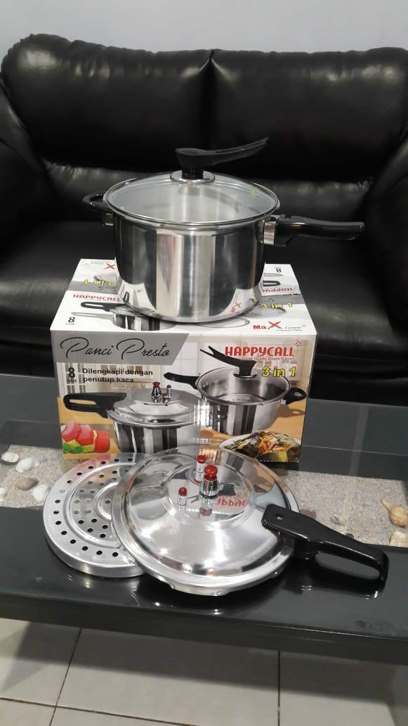 Panci Presto 3 in 1 Merk Happy Call 8 Liter + Sarangan & Tutup Kaca