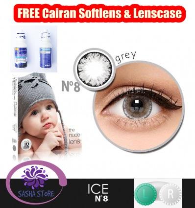 SS Paket Softlens X2 Ice Nude N8 / Free Lenscase & Cairan Pembersih Softlens 60ml - Grey (Abu-abu)