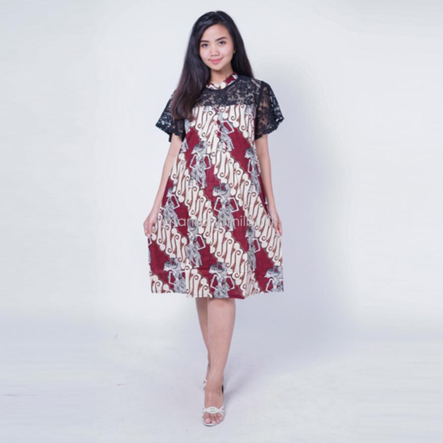 Ning Ayu Dress Batik Menyusui Wayang Brokat - BTK 160 / Baju Hamil dan Menyusui/ Baju Ibu Menyusui / Baju Ibu Menyusui Lengan Panjang / Baju Gamis Ibu Menyusui / Baju Daster Ibu Menyusui / Baju Wanita Menyusui