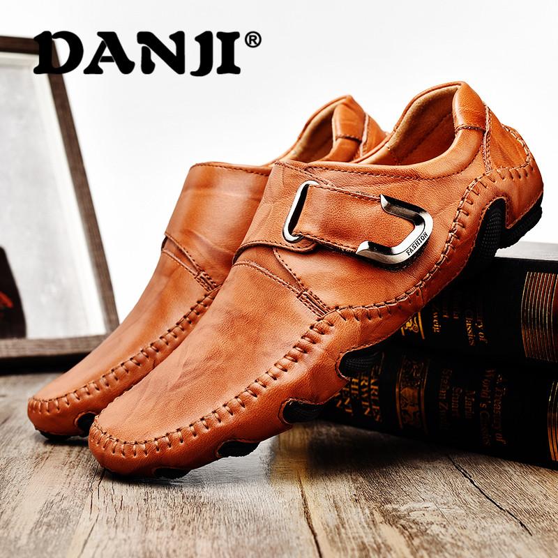 DanJi Men'S Shoes Baru Fashion Kulit Asli Sepatu Mengemudi Men'S Sepatu Kasual English Mengemudi Sepatu Sepatu Kasual