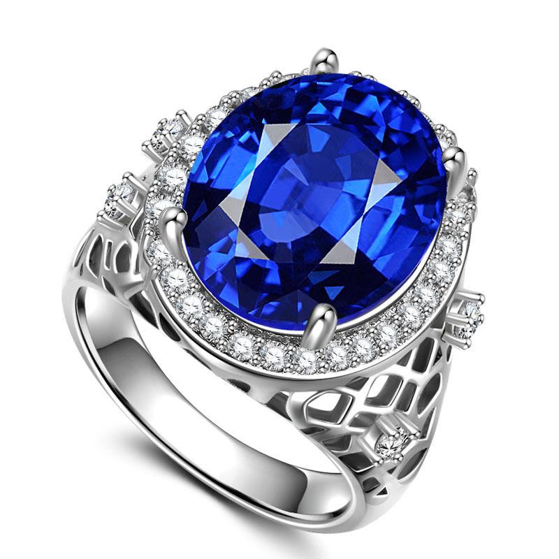 Diskon Promo Perhiasan Aksesoris Cincin Wanita Oval Cut 255ct Blue Safir & Emerald Perak 925 Stamp Murah