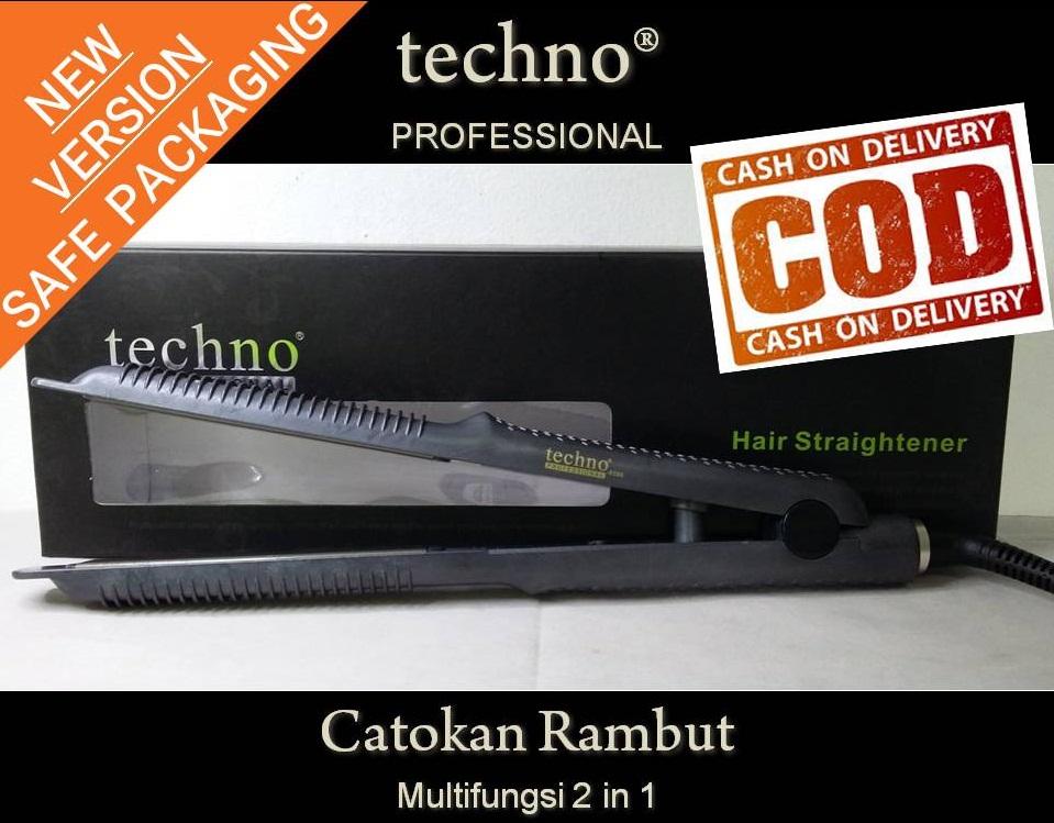 Catokan Techno Multifungsi 2 in 1 Catok Rambut Lurus Ikal Keriting