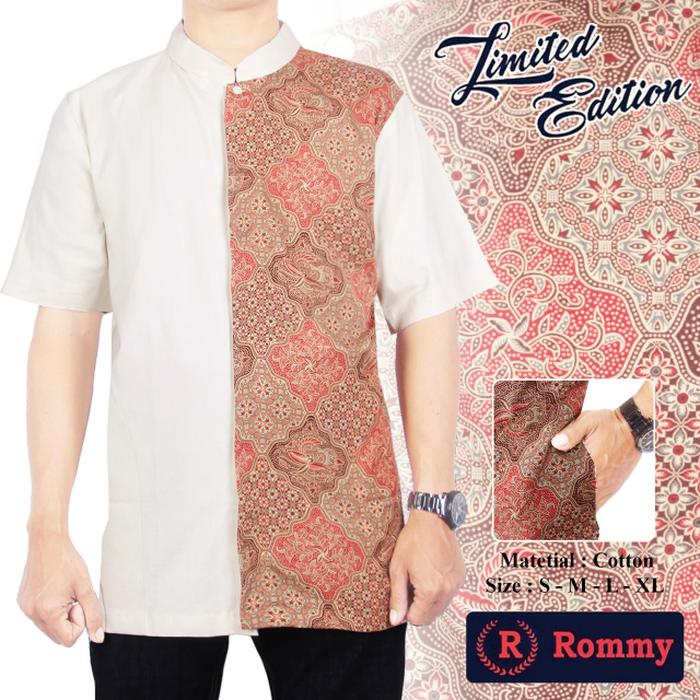 Kemeja / Baju Koko Muslim Pria eXe - Putih Krem Kombinasi Batik