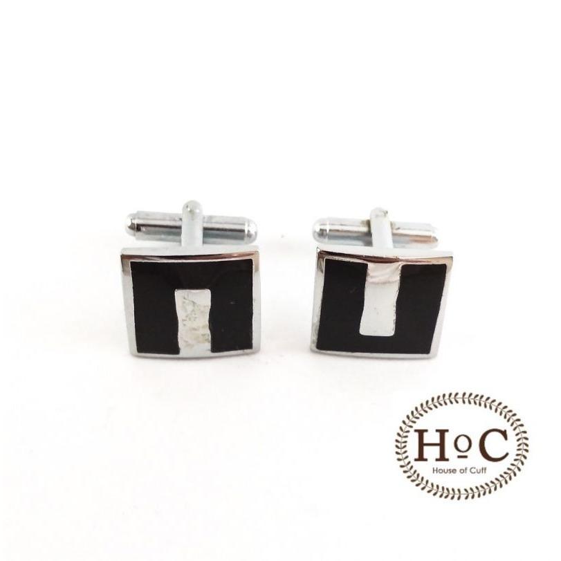 Houseofcuff Cufflinks Manset Kancing Kemeja French Cuff ROUND BLACK DIAGRAM CUFFLINKS