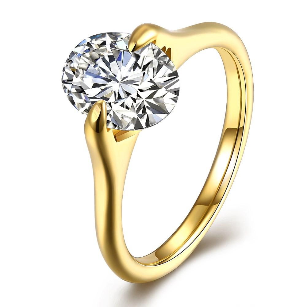 Titanium seri cincin wanita sederhana oval berlian cincin perhiasan emas grosir TGR182