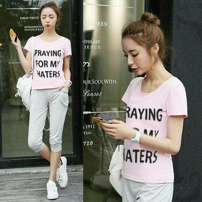 Setelan Wanita Blouse + Celana Praying For My Haters 2In1 Ootd