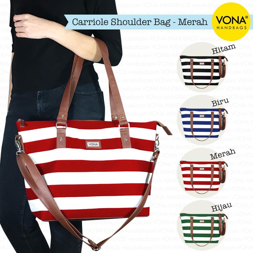VONA Carriole - Tas Selempang Bahu Shoulder Bag Tali Panjang Kanvas Nautical Stripe Garis Belang Blaster Putih Ringan Sling Handbag Wanita Remaja Cewek Ladies Women Best Seller New Branded Original Asli Korean Style Bali Fashion - Hitam Biru Merah Hijau