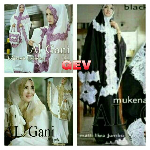 MUKENA AL GANI GOLD RIN BAHAN JERSEY RENDA GOOD QUALITY FIT TO XXL (lavender)