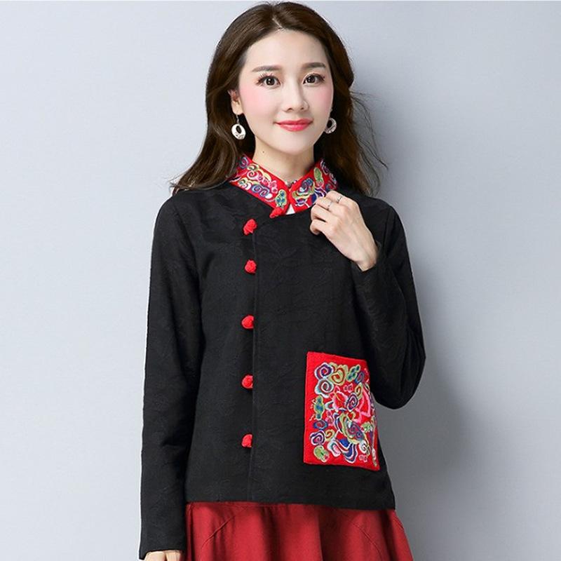 Atasan Retro Kain Linen Baru Bordir (Hitam)