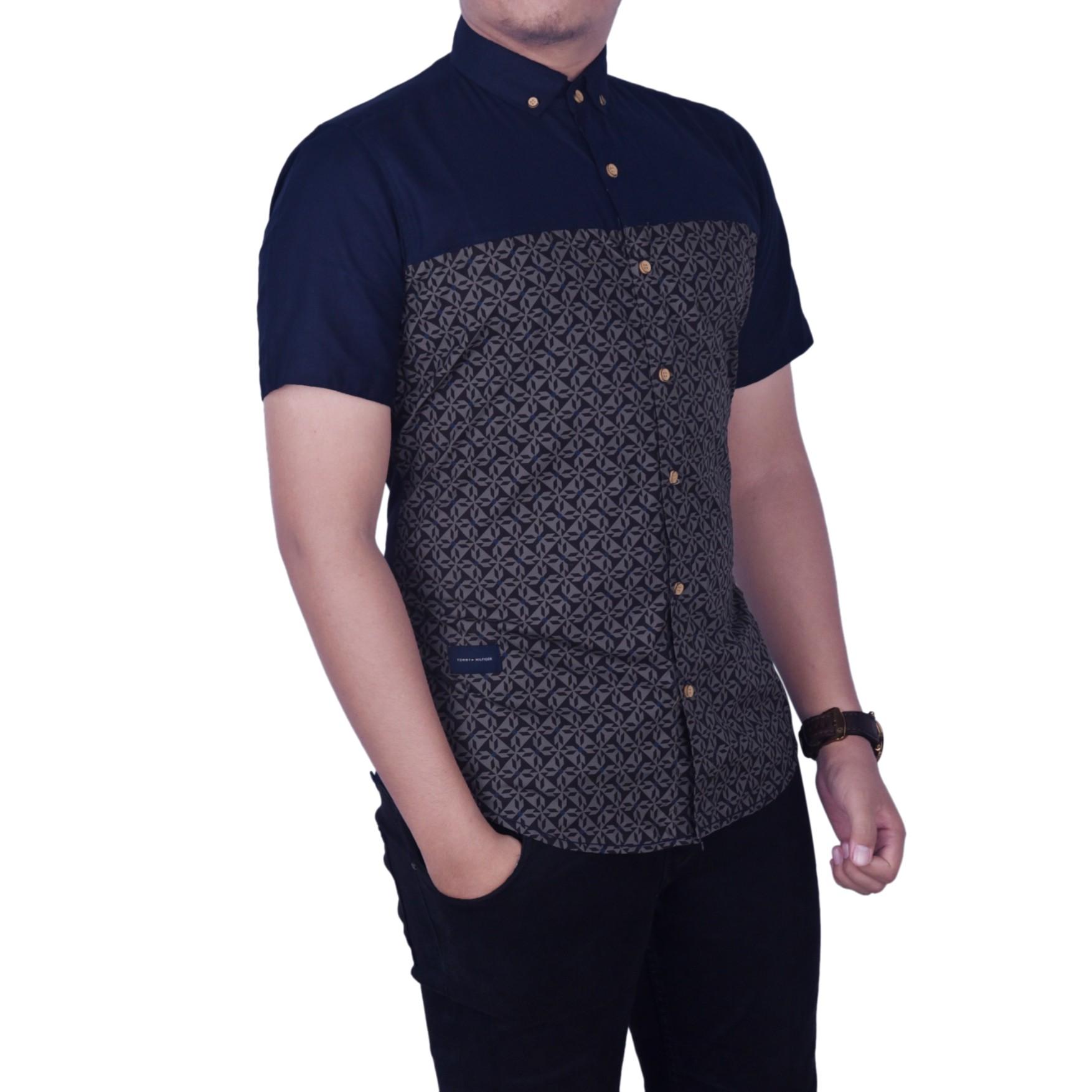Dgm_Fashion1 Kemeja Hitam Combiasi Tribal Lengan Pendek /Kemeja Polos/Kemeja Batik/Kemeja Casual/Kemeja Distro/Kemeja Jeans/Kemeja Denim/Kemeja Wol/Kemeja Pantai/Kemeja Flanel/Kemeja Panjang/Kemeja Pantai/Kemeja Formal/Kemeja HEM GA 5850 Navy