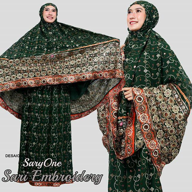Mukena Mewah SARI INDIA EMBRODERI ASLI SARYONE / HIJAU BOTOL