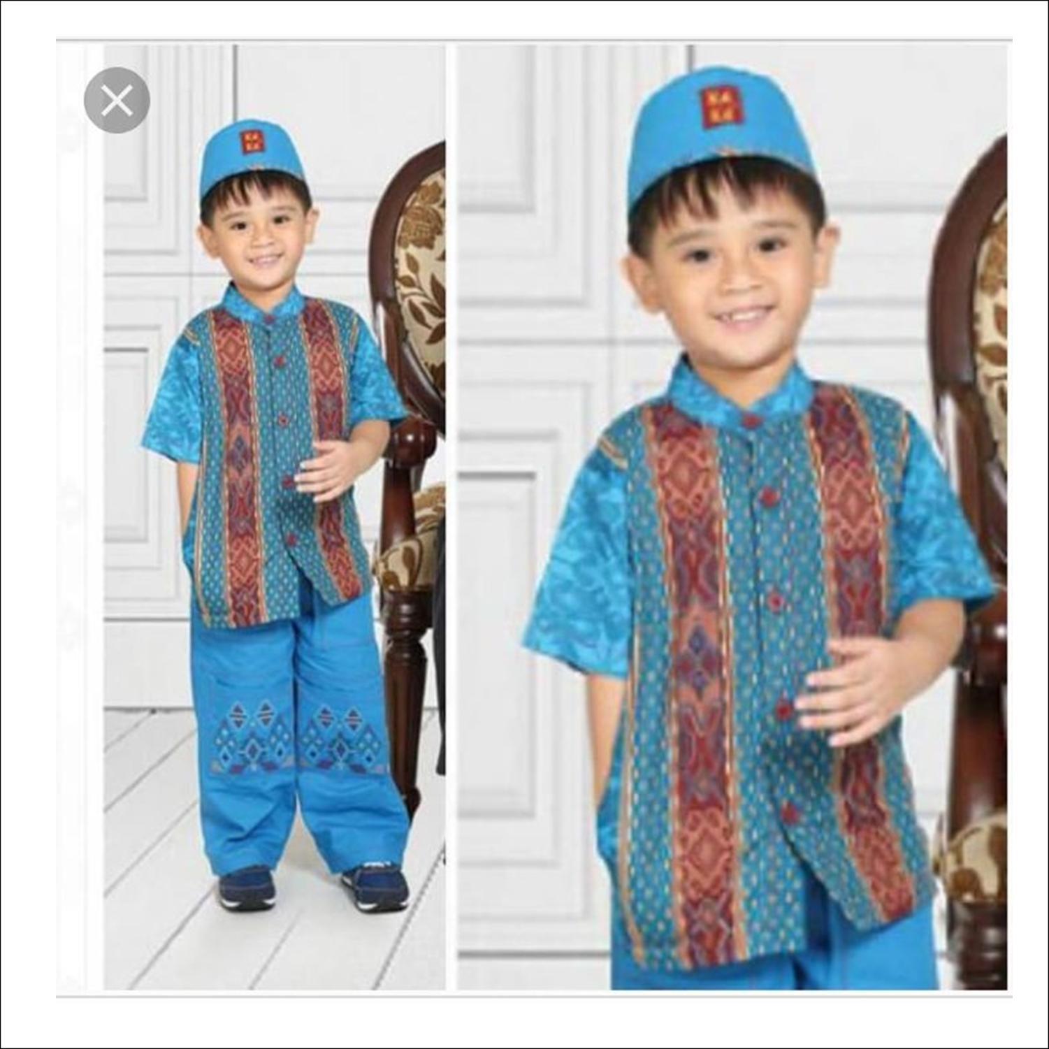 keke baju koko anak biru tosca / celana panjang anak cowok set koko dan kopyah / busana muslim anak cowok / baju takwa setelan anak laki-laki
