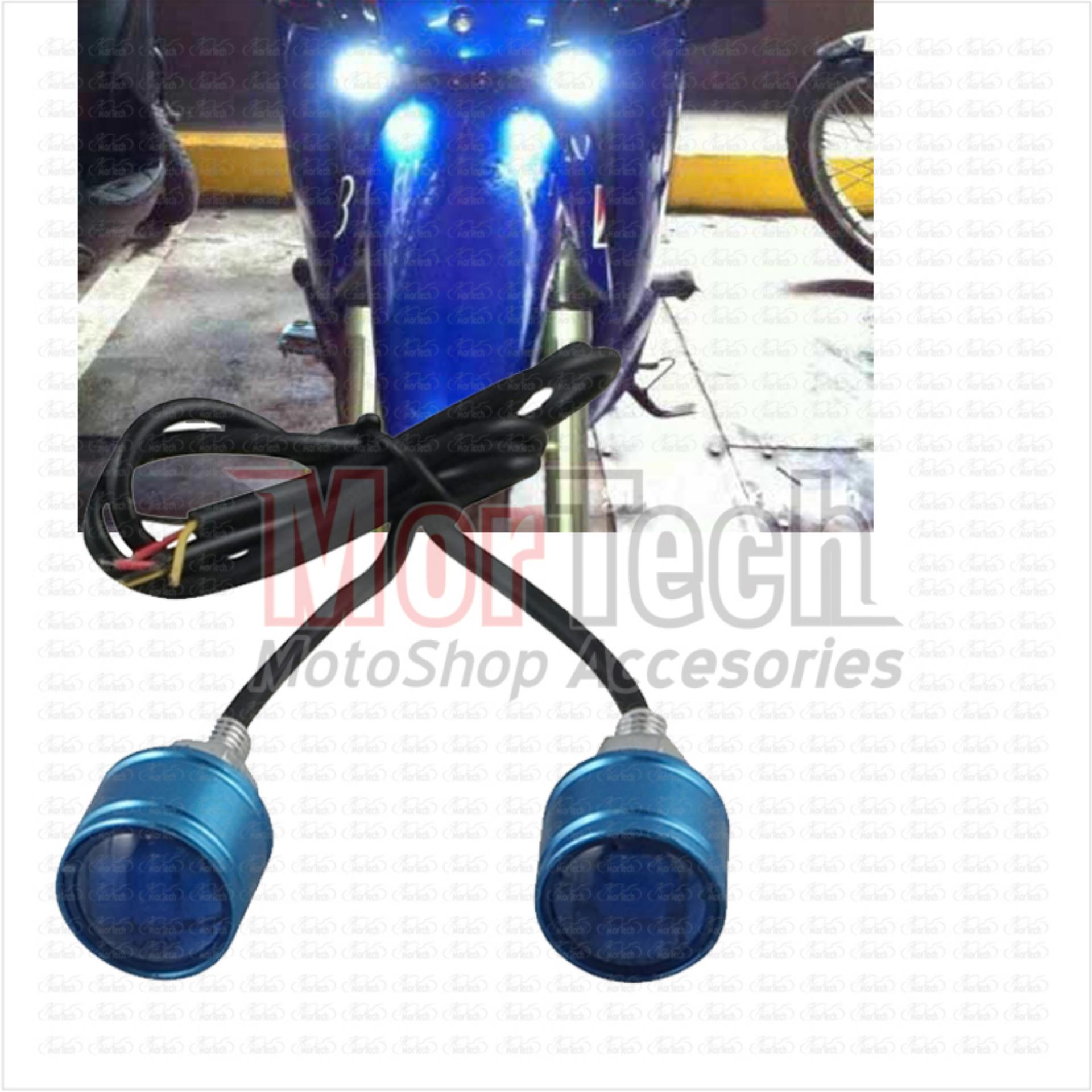 Mortech DRL Lampu Variasi Led Mata Elang Kedip Strobo Motor Scorpio Biru
