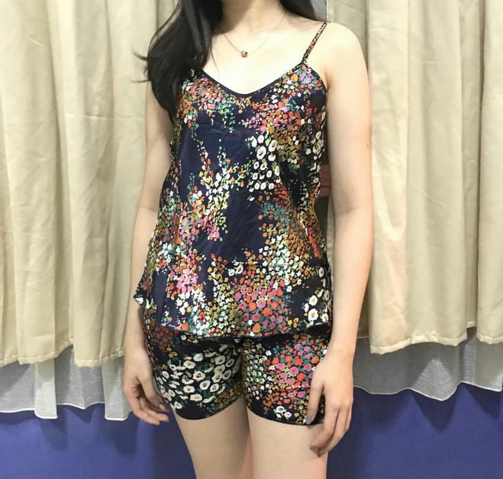 lunashop fashion wanita model setelan bunga satin