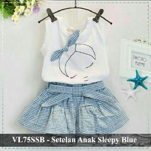 vlovi promo lazada baju anak perempuan 3 tahun murah setelan dress rok kaos balita kids berkualitas VL75SSB sleepy blue fit 3 - 5 tahun