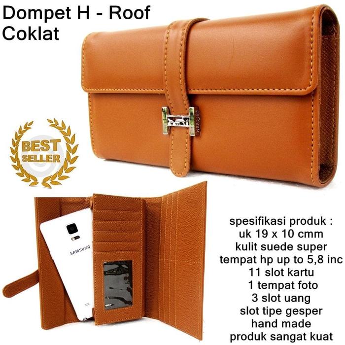 TERLARIS!!! dompet hpo hermes wanita kulit soft casual roof coklat - 1QEtA0