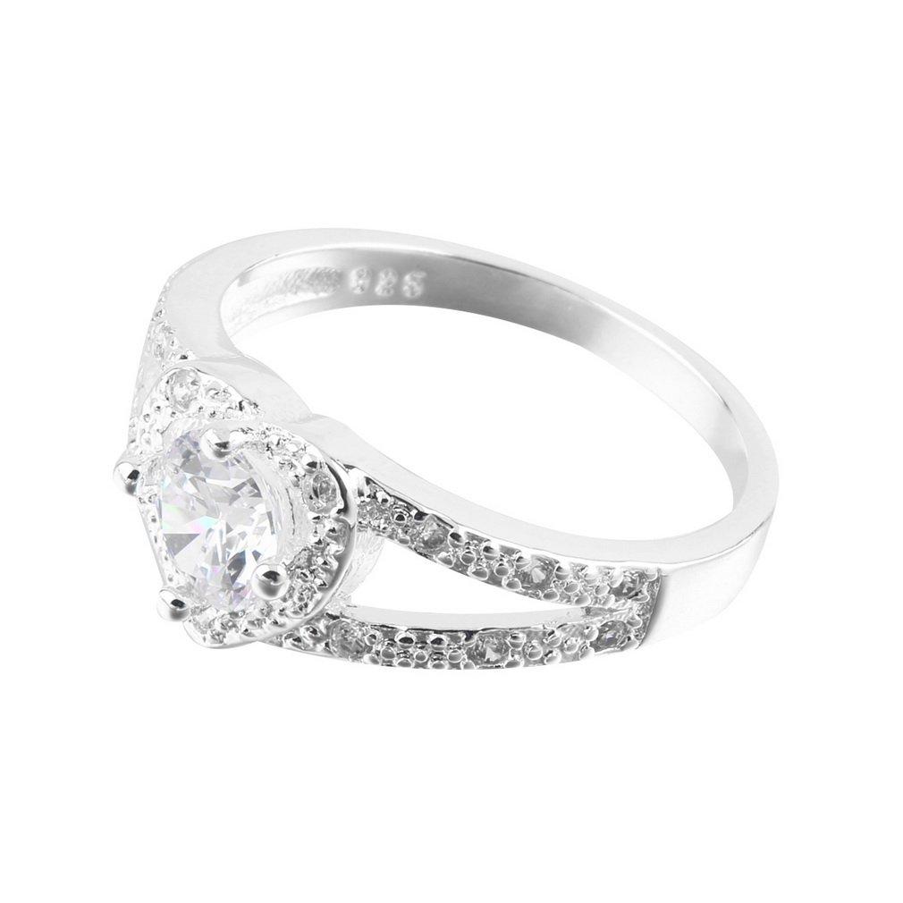 GOFT Women Girls Fashion Silver Deluxe Crystal Wedding Lady Sweet Heart Ring Silver