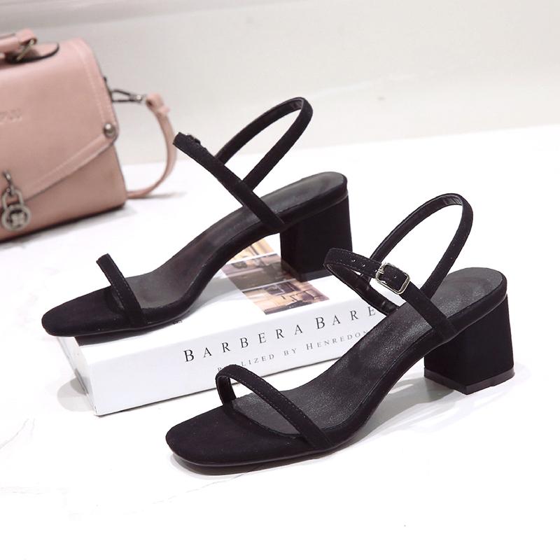 Setiap Malam Sandal Musim Panas Model Sama Horizontal Sepatu Tumit Suede Hitam (Bata Merah)