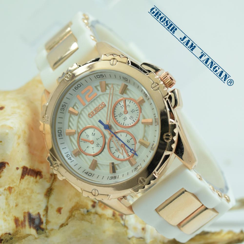 JAM TANGAN GUESS RUBBER (WHITE) KW SUPER PERSIS ORIGINAL (GROSIR JAM TANGAN WANITA)