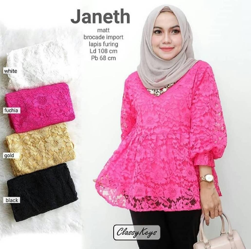 Fashionista Brand Top Muslimah Janeth Brukat / Blouse Wanita / Kemeja Wanita / Kaos Wanita / Dress Wanita / Celana Wanita / Setelan Wanita / Baju Muslim / Jumpsuit Wanita / Gamis Wanita / Jumpsuit Wanita / Jaket Wanita / Atasan Muslim / Baju Sabrina