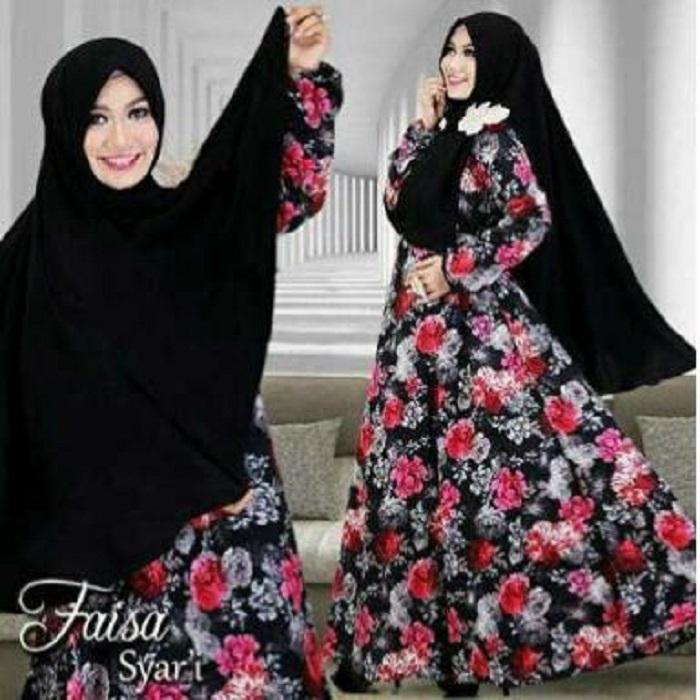 TOKO KIRANA SURABAYA BAJU MUSLIM GAMIS FAIZA HITAM FREE KHIMAR
